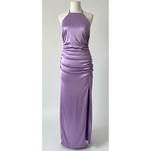 Y2K Women's Satin Metallic Slip Dress Lavender Size S/M Long Slit Thin Straps